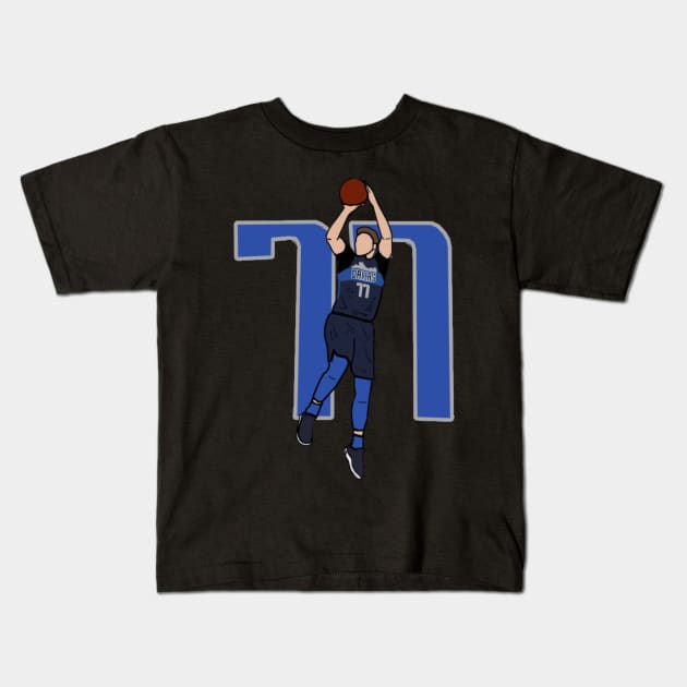 Luka Doncic 77 Fadeaway Jumpshot - NBA Dallas Mavericks Kids T-Shirt by IveyEricssonArt